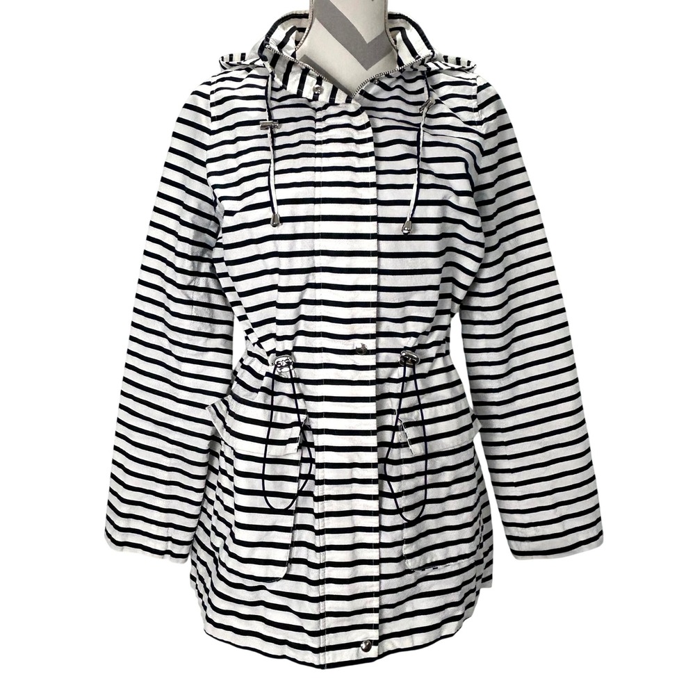 The Limited Striped‎ Hooded Anorak Jacket Nautical Navy White Womens Size M